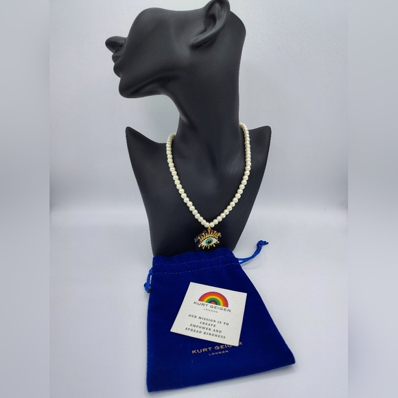 Kurt Geiger Pearl Evil Eye Necklace ✨  Statement NWT, Dusty & Unbranded Earrings - Picture 1 of 4